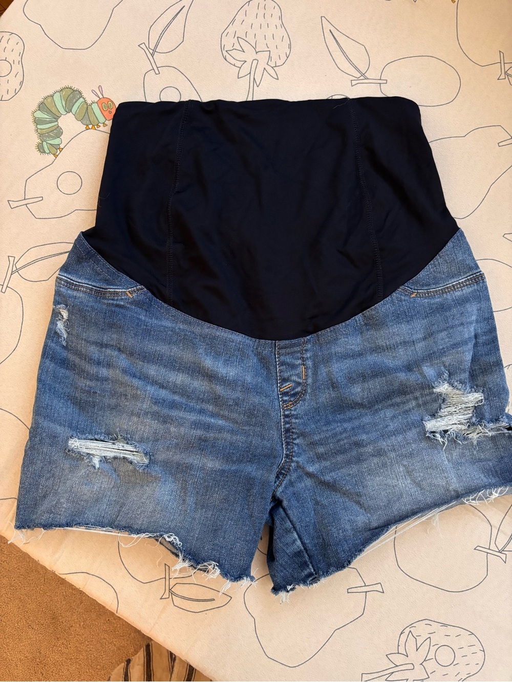Maternity Denim Shorts with Black Stretch Panel